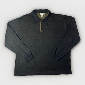 Louis Roth Polo Shirt Mens XXL Dark Green Waffle Knit Long Sleeve 100% Silk